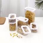 Set 5 Cutii de Depozitare Alimente, Flippy, Capac Alb, din ABS+Silicon, 23 x 15 x 27 cm, Transparent - imagine 3