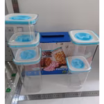 Set 5 Cutii de Depozitare pentru Bucatarie, Flippy, 2 x 600ml, 2 x 1.3L, 1 x 2L, din ABS+PET+Silicon, Capac Alb/Albastru, 23 x 10 x 10 cm, Transparent - imagine 6