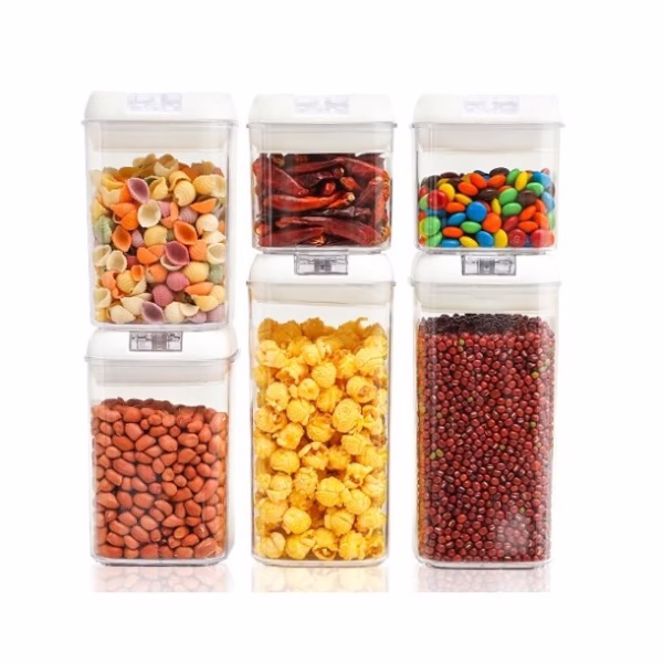 Set 6 Recipiente din Plastic, Flippy, pentru Alimente/Obiecte, Inchidere Ermetica, 2 x 0.5l, 2 x 0.8l, 2 x 1.2l, Capac Alb, Transparent - imagine 3