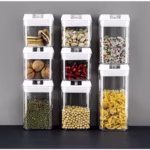 Set 6 Recipiente din Plastic, Flippy, pentru Alimente/Obiecte, Inchidere Ermetica, 2 x 0.5l, 2 x 0.8l, 2 x 1.2l, Capac Alb, Transparent - imagine 4