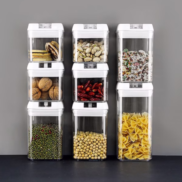 Set 6 Recipiente din Plastic, Flippy, pentru Alimente/Obiecte, Inchidere Ermetica, 2 x 0.5l, 2 x 0.8l, 2 x 1.2l, Capac Alb, Transparent - imagine 5