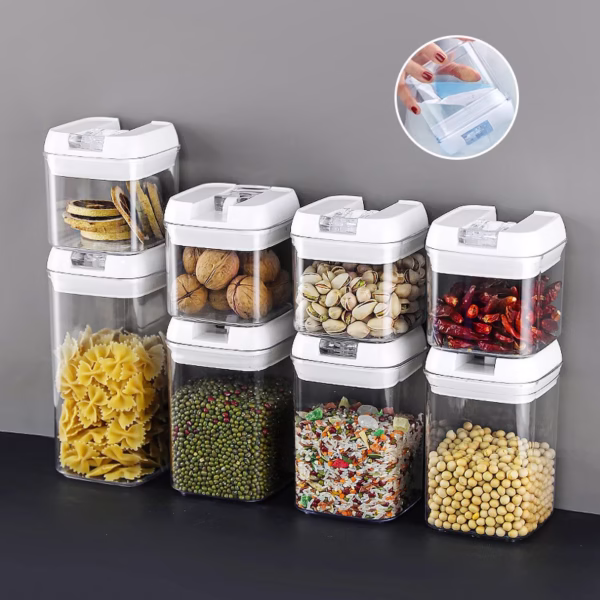 Set 6 Recipiente din Plastic, Flippy, pentru Alimente/Obiecte, Inchidere Ermetica, 2 x 0.5l, 2 x 0.8l, 2 x 1.2l, Capac Alb, Transparent - imagine 6
