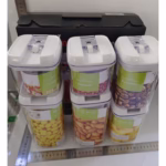 Set 6 Recipiente din Plastic, Flippy, pentru Alimente/Obiecte, Inchidere Ermetica, 2 x 0.5l, 2 x 0.8l, 2 x 1.2l, Capac Alb, Transparent - imagine 8