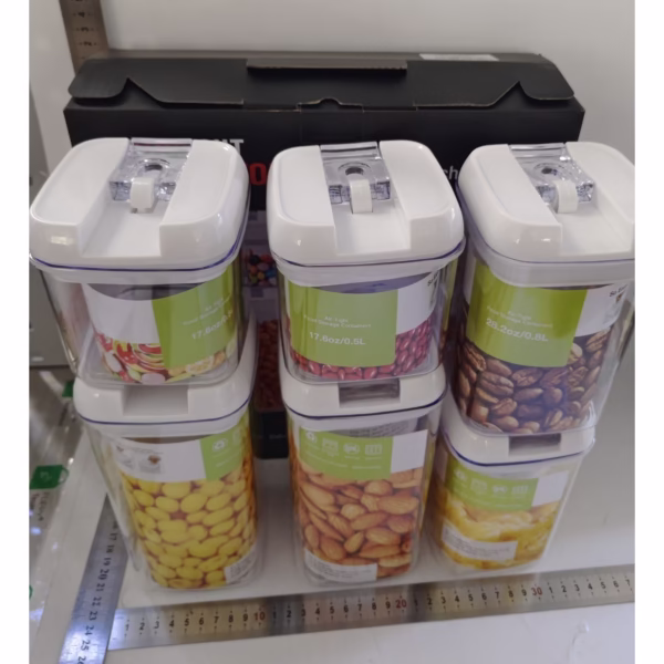 Set 6 Recipiente din Plastic, Flippy, pentru Alimente/Obiecte, Inchidere Ermetica, 2 x 0.5l, 2 x 0.8l, 2 x 1.2l, Capac Alb, Transparent - imagine 8