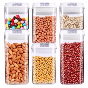 Set 6 Recipiente din Plastic, Flippy, pentru Alimente/Obiecte, Inchidere Ermetica, 2 x 0.5l, 2 x 0.8l, 2 x 1.2l, Capac Alb, Transparent