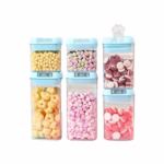 Set 6 Cutii de Depozitare Alimente, Flippy, 2 x 500ml, 2 x 800ml, 2 x 1200ml, Capac Albastru, din PP+PET, Inchidere Ermetica, Transparent - imagine 2