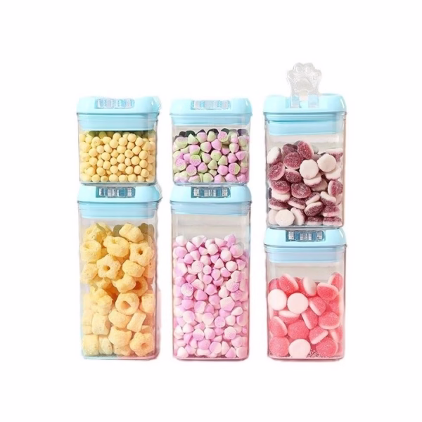Set 6 Cutii de Depozitare Alimente, Flippy, 2 x 500ml, 2 x 800ml, 2 x 1200ml, Capac Albastru, din PP+PET, Inchidere Ermetica, Transparent - imagine 2