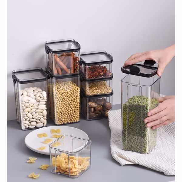 Set 6 Recipiente din Plastic, Flippy, pentru Alimente/Obiecte, Inchidere Ermetica, 2 x 460 ml, 2 x 700 ml, 1 x 1300 ml, 1 x 1800 ml, Transparent - imagine 4