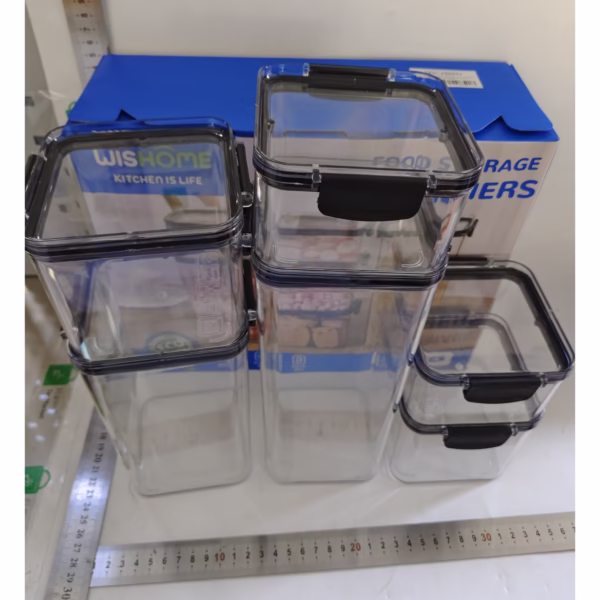 Set 6 Recipiente din Plastic, Flippy, pentru Alimente/Obiecte, Inchidere Ermetica, 2 x 460 ml, 2 x 700 ml, 1 x 1300 ml, 1 x 1800 ml, Transparent - imagine 7