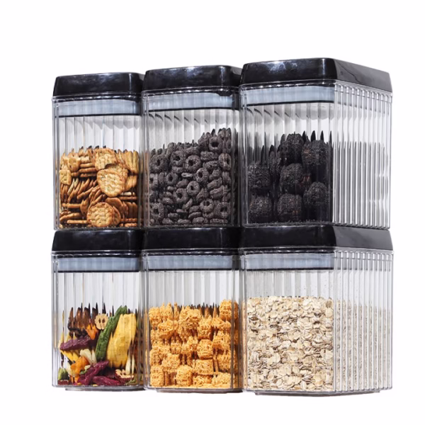 Set 6 Recipiente din Plastic, Flippy, pentru Alimente/Obiecte, Inchidere Ermetica, Textura Ondulata, 6 x 1.5l, Transparent - imagine 1