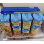 Set 7 Cutii de Depozitare Alimente, Flippy, 2 x 500ml, 2 x 800ml, 2 x 1200ml, 1 x 1900 ml, Capac Albastru, din PP+PET, Inchidere Ermetica, Transparent - imagine 8