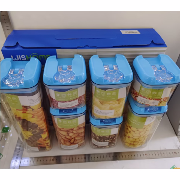 Set 7 Cutii de Depozitare Alimente, Flippy, 2 x 500ml, 2 x 800ml, 2 x 1200ml, 1 x 1900 ml, Capac Albastru, din PP+PET, Inchidere Ermetica, Transparent - imagine 8