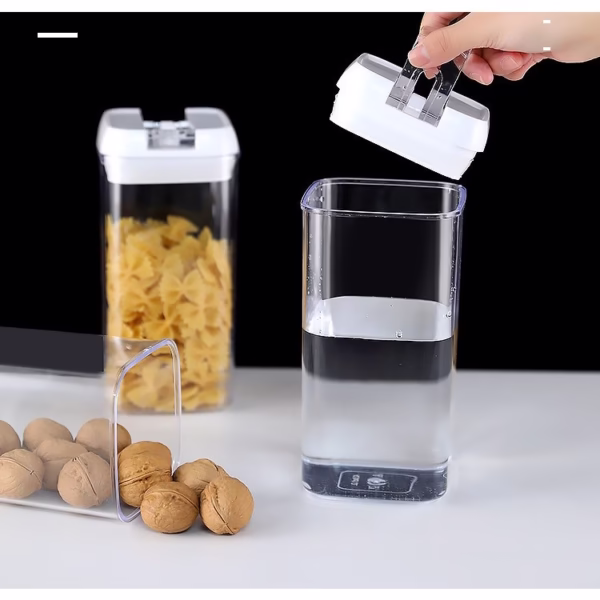 Set 7 Recipiente din Plastic, Flippy, pentru Alimente/Obiecte, Inchidere Ermetica, 2 x 0.5l, 2 x 0.8l, 2 x 1.2l, 1 x 1.9 l, Capac Alb, Transparent - imagine 4