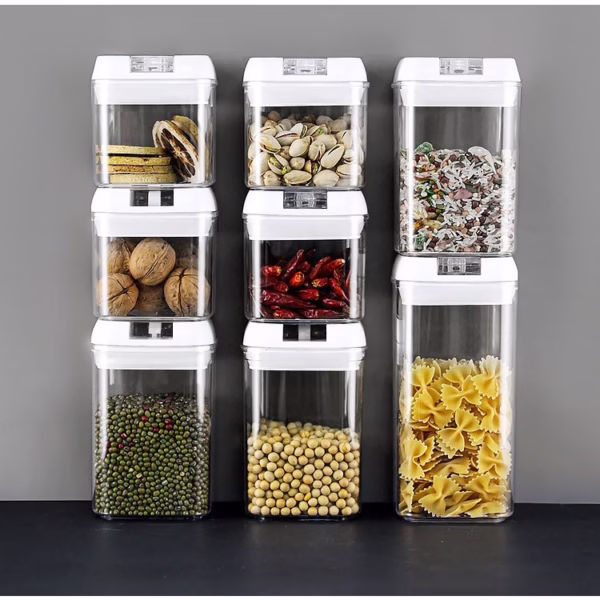 Set 7 Recipiente din Plastic, Flippy, pentru Alimente/Obiecte, Inchidere Ermetica, 2 x 0.5l, 2 x 0.8l, 2 x 1.2l, 1 x 1.9 l, Capac Alb, Transparent - imagine 5