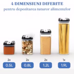 Set 7 Recipiente Organizare Alimente, Flippy, Inchidere Etansa, Etichete Reutilizabile, Cupe Masurare, 4 Dimensiuni Diferite, din Plastic Dur, Transparent