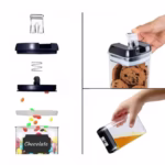 Set 7 Recipiente Organizare Alimente, Flippy, Inchidere Etansa, Etichete Reutilizabile, Cupe Masurare, 4 Dimensiuni Diferite, din Plastic Dur, Transparent - imagine 6