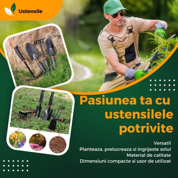 Set 7 Unelte de Gradina Flippy, pentru Plantare Prelucrare Sol si Ingrijire Plante, Material PVC si cardboard, 31.5 x 8 cm, negru - imagine 3