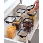 Set 8 Recipiente din Plastic, Flippy, pentru Alimente/Obiecte, Inchidere Ermetica, 2 x 460 ml, 3 x 700 ml, 2 x 1300 ml, 1 x 1800 ml, Transparent - imagine 4