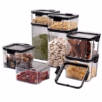 Set 8 Recipiente din Plastic, Flippy, pentru Alimente/Obiecte, Inchidere Ermetica, 2 x 460 ml, 3 x 700 ml, 2 x 1300 ml, 1 x 1800 ml, Transparent - imagine 6