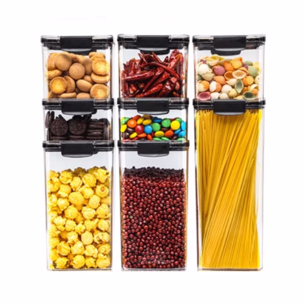 Set 8 Recipiente din Plastic, Flippy, pentru Alimente/Obiecte, Inchidere Ermetica, 2 x 460 ml, 3 x 700 ml, 2 x 1300 ml, 1 x 1800 ml, Transparent - imagine 1