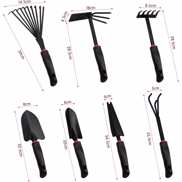 Set 9 Unelte de Gradina Flippy, pentru Plantare Prelucrare Sol si Ingrijire Plante, Material PVC si cardboard, 25 x 14.5 cm, negru - imagine 3