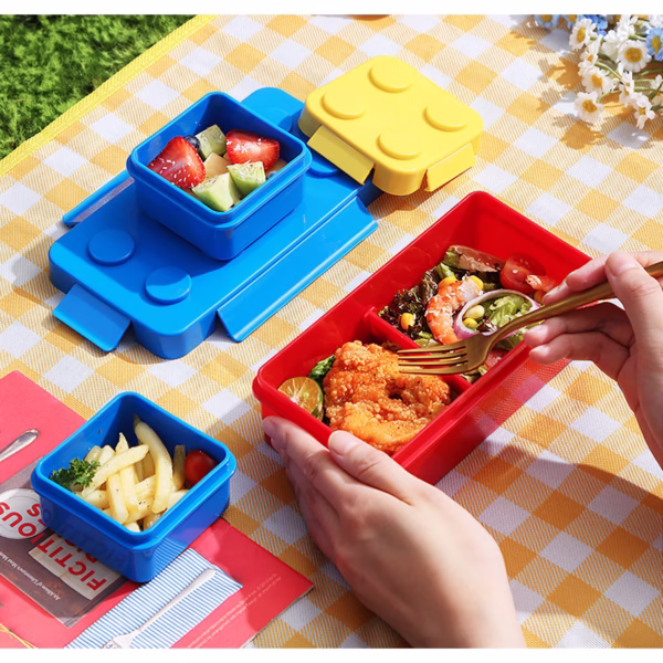 Set caserole pentru pranz interactive, Flippy, cuburi de construit, plastic, multicolor - imagine 3