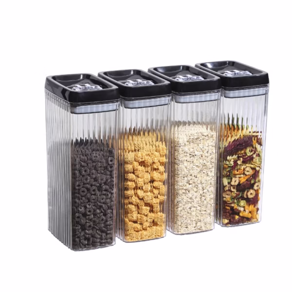 Set 4 Recipiente din Plastic, Flippy, pentru Alimente/Obiecte, Inchidere Ermetica, Textura Ondulata, 4 x 3.3 l, Transparent - imagine 1