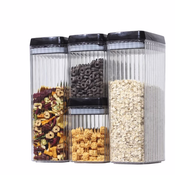 set-of-4-corrugated-sealed-jars-main-67418969ae24f Set 4 Recipiente din Plastic, Flippy, pentru Alimente/Obiecte, Inchidere Ermetica, Textura Ondulata, 2 x 1.5l, 2 x 3.3 l, Transparent - imagine 1