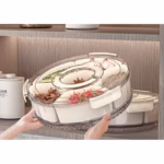 Cutie de Depozitare pentru Alimente, Flippy, cu 6 Compartimente, pentru Condimente, Fructe, Legume, cu Manere de Prindere, Rotativa 360 de Grade, Inchidere Ermetica, 32x8 cm, Alba - imagine 9