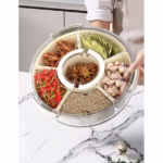 Cutie de Depozitare pentru Alimente, Flippy, cu 6 Compartimente, pentru Condimente, Fructe, Legume, cu Manere de Prindere, Rotativa 360 de Grade, Inchidere Ermetica, 32x8 cm, Alba - imagine 12
