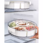 Cutie de Depozitare pentru Alimente, Flippy, cu 6 Compartimente, pentru Condimente, Fructe, Legume, cu Manere de Prindere, Rotativa 360 de Grade, Inchidere Ermetica, 32x8 cm, Alba - imagine 14