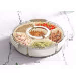 Cutie de Depozitare pentru Alimente, Flippy, cu 6 Compartimente, pentru Condimente, Fructe, Legume, cu Manere de Prindere, Rotativa 360 de Grade, Inchidere Ermetica, 32x8 cm, Alba - imagine 17