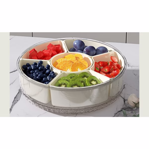 Cutie de Depozitare pentru Alimente, Flippy, cu 6 Compartimente, pentru Condimente, Fructe, Legume, cu Manere de Prindere, Rotativa 360 de Grade, Inchidere Ermetica, 32x10 cm, Alba - imagine 7
