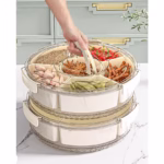 Cutie de Depozitare pentru Alimente, Flippy, cu 6 Compartimente, pentru Condimente, Fructe, Legume, cu Manere de Prindere, Rotativa 360 de Grade, Inchidere Ermetica, 32x10 cm, Alba - imagine 14