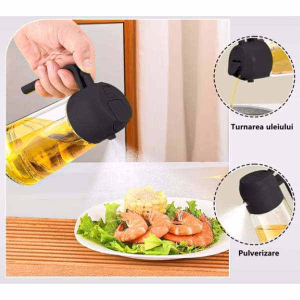 Recipient Ulei, Flippy, 2in1, Functie Spray/Turnare, din Sticla, 470 ml, Fara Scurgere, Negru - imagine 2