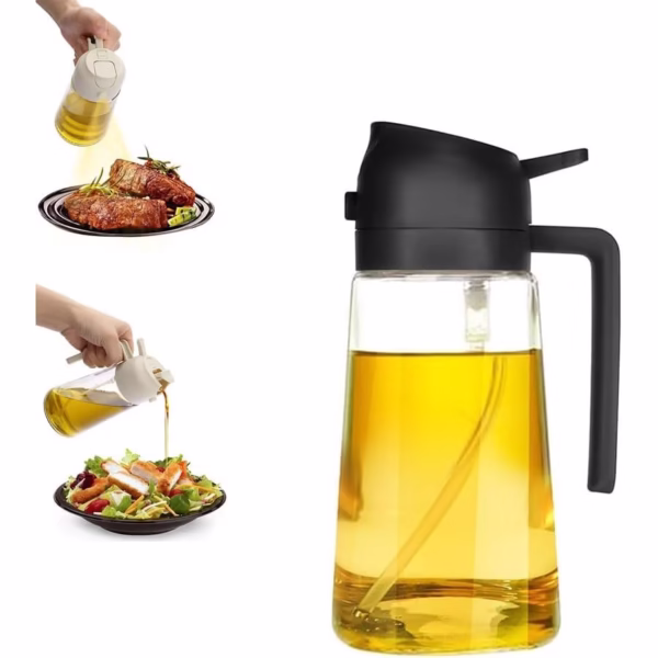 Recipient Ulei, Flippy, 2in1, Functie Spray/Turnare, din Sticla, 470 ml, Fara Scurgere, Negru - imagine 5