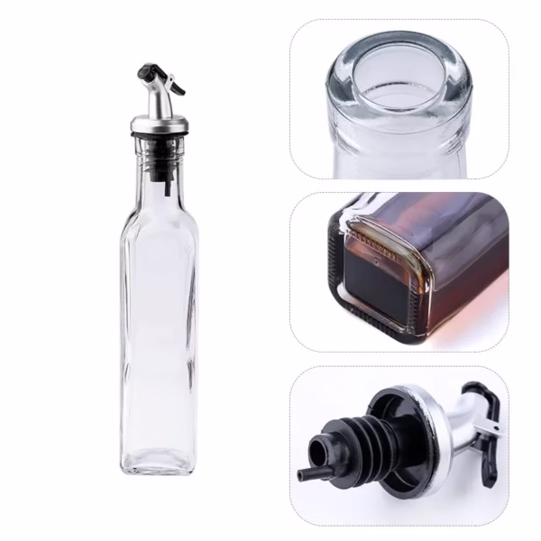 Sticla de Ulei de Masline, Flippy, Sticla etansa pentru Lichide de Bucatarie, Sticla pentru Uleiuri, Sosuri, Otet, Capac din Inox Dozator, 19.5 x 4.8 cm, volum 150 ml, Transparent  - imagine 2