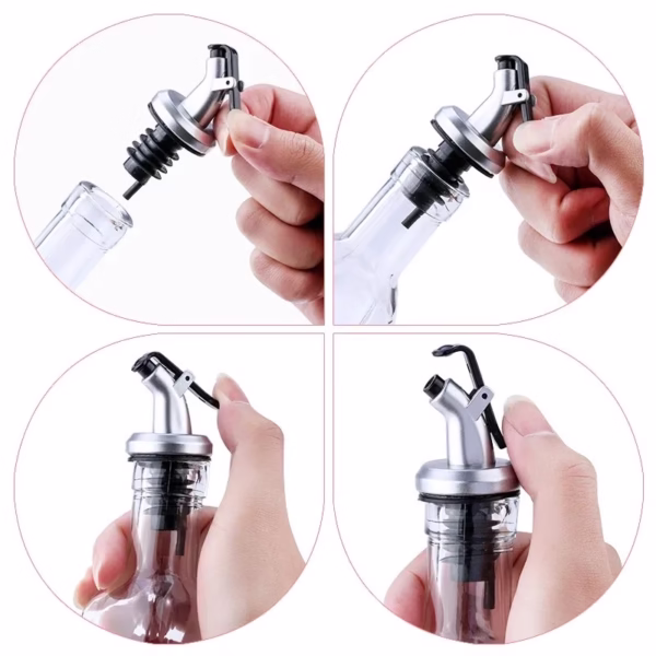 Sticla de Ulei de Masline, Flippy, Sticla etansa pentru Lichide de Bucatarie, Sticla pentru Uleiuri, Sosuri, Otet, Capac din Inox Dozator, 30 x 6 cm, volum 500 ml, Transparent  - imagine 3