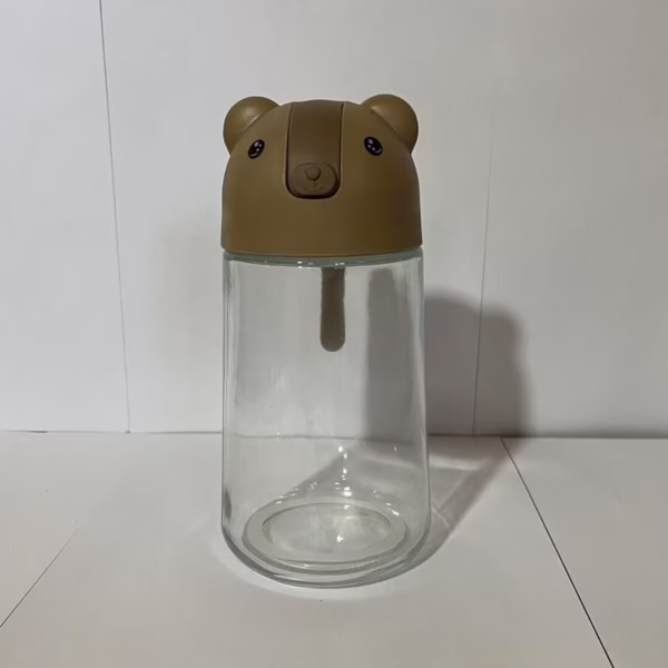 Recipient de ulei, Flippy, Model Ursulet, Sticla pentru Lichide de Bucatarie, Inchidere Deschidere Automata, 18.5 x 13 cm, Volum 630 ml, Maro - imagine 2