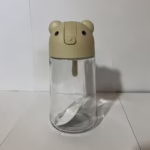 Recipient de ulei, Flippy, Model Ursulet, Sticla pentru Lichide de Bucatarie, Inchidere Deschidere Automata, 18.5 x 13 cm, Volum 630 ml, Bej - imagine 4