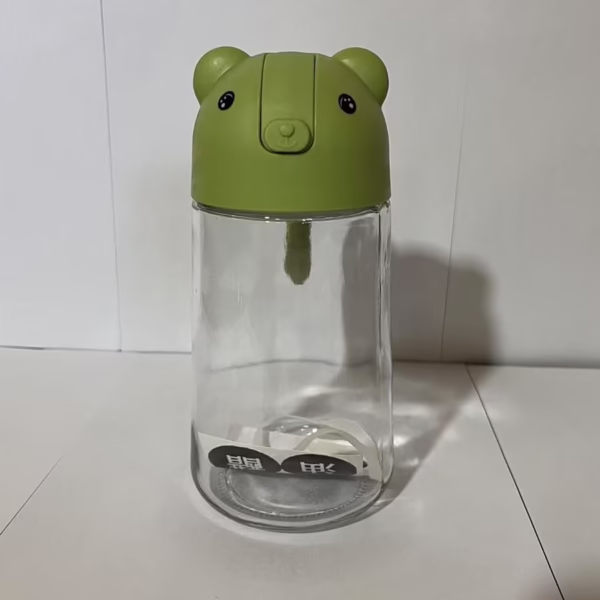 Recipient de ulei, Flippy, Model Ursulet, Sticla pentru Lichide de Bucatarie, Inchidere Deschidere Automata, 18.5 x 13 cm, Volum 630 ml, Verde - imagine 2