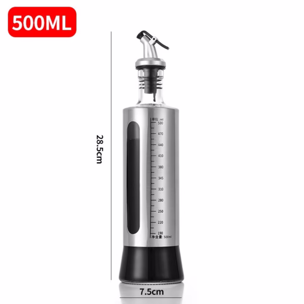 Sticla de ulei, Flippy, Sticla de Ulei din Otel Inoxidabil, Sticla pentru Lichide de Bucatarie, Sticla pentru Lichide de Gatit, 28.5 x 7.5 cm, volum 500 ml, Gri Transparent - imagine 2