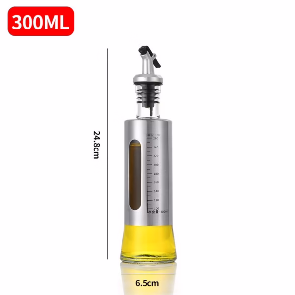 Sticla de ulei, Flippy, Sticla de Ulei din Otel Inoxidabil, Sticla pentru Lichide de Bucatarie, Sticla pentru Lichide de Gatit, 24.8 x 6.5 cm, volum 300 ml, Gri Transparent - imagine 2