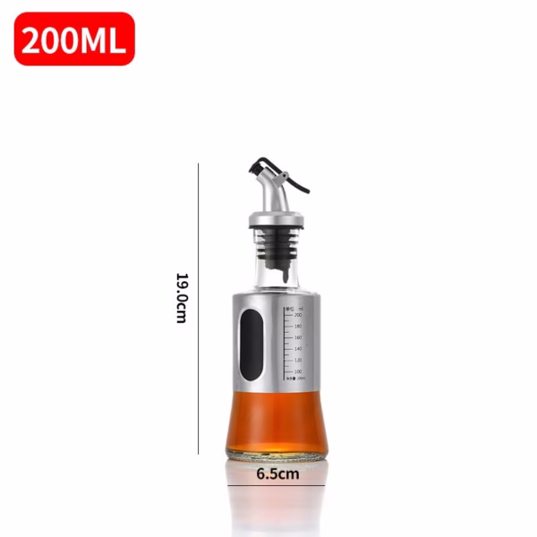 Sticla de ulei, Flippy, Sticla de Ulei din Otel Inoxidabil, Sticla pentru Lichide de Bucatarie, Sticla pentru Lichide de Gatit, 19 x 6.5 cm, volum 200 ml, Gri Transparent - imagine 3