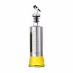 Sticla de ulei, Flippy, Sticla de Ulei din Otel Inoxidabil, Sticla pentru Lichide de Bucatarie, Sticla pentru Lichide de Gatit, 24.8 x 6.5 cm, volum 300 ml, Gri Transparent