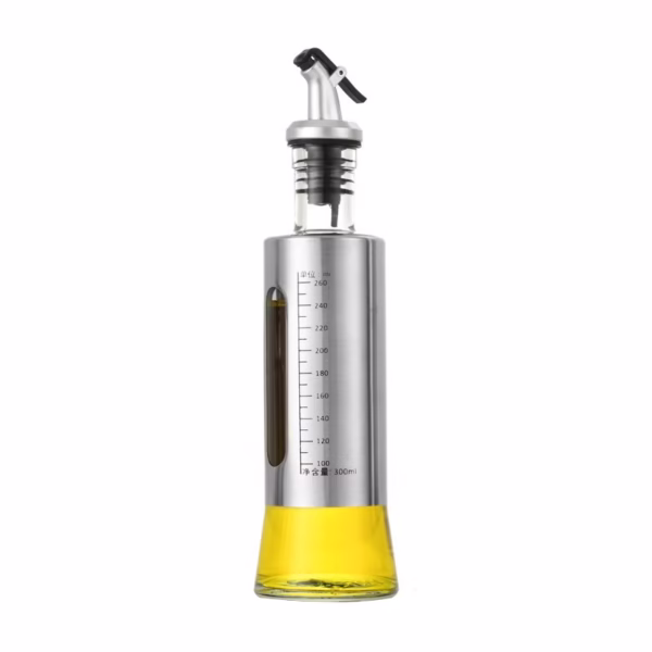 Sticla de ulei, Flippy, Sticla de Ulei din Otel Inoxidabil, Sticla pentru Lichide de Bucatarie, Sticla pentru Lichide de Gatit, 24.8 x 6.5 cm, volum 300 ml, Gri Transparent - imagine 1