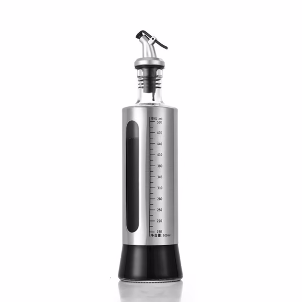 Sticla de ulei, Flippy, Sticla de Ulei din Otel Inoxidabil, Sticla pentru Lichide de Bucatarie, Sticla pentru Lichide de Gatit, 28.5 x 7.5 cm, volum 500 ml, Gri Transparent - imagine 1