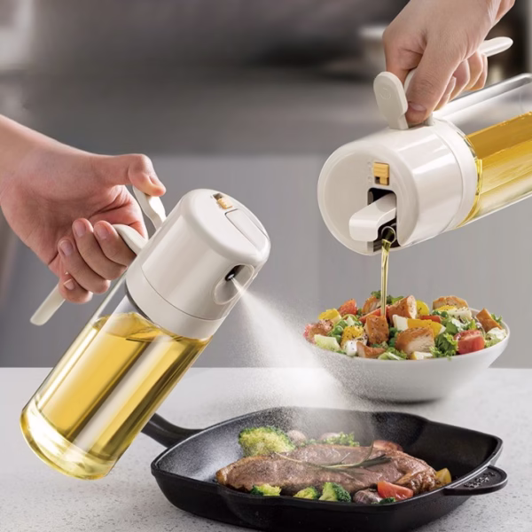 Dispenser pentru Ulei, Flippy, prin Curgere si Pulverizare, Deschidere si Inchidere Automata a Rezervorul, 550mL, 11.4x7.8x22.8cm, Gri - imagine 8