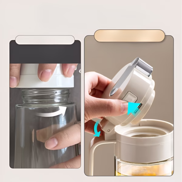 Dispenser pentru Ulei, Flippy, Deschidere si Inchidere Automata a Rezervorul, cu Inductie Gravitationala, 550 ml, 12x7.6x20.5 cm, Alb - imagine 12