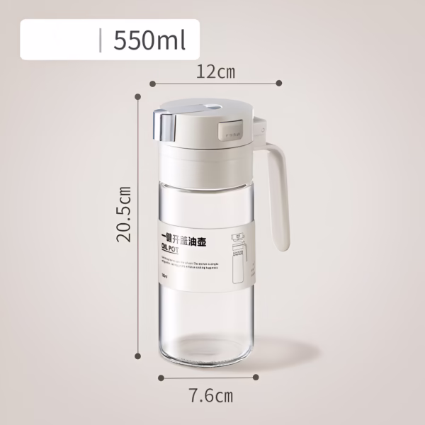 Dispenser pentru Ulei, Flippy, Deschidere si Inchidere Automata a Rezervorul, cu Inductie Gravitationala, 550 ml, 12x7.6x20.5 cm, Alb - imagine 13